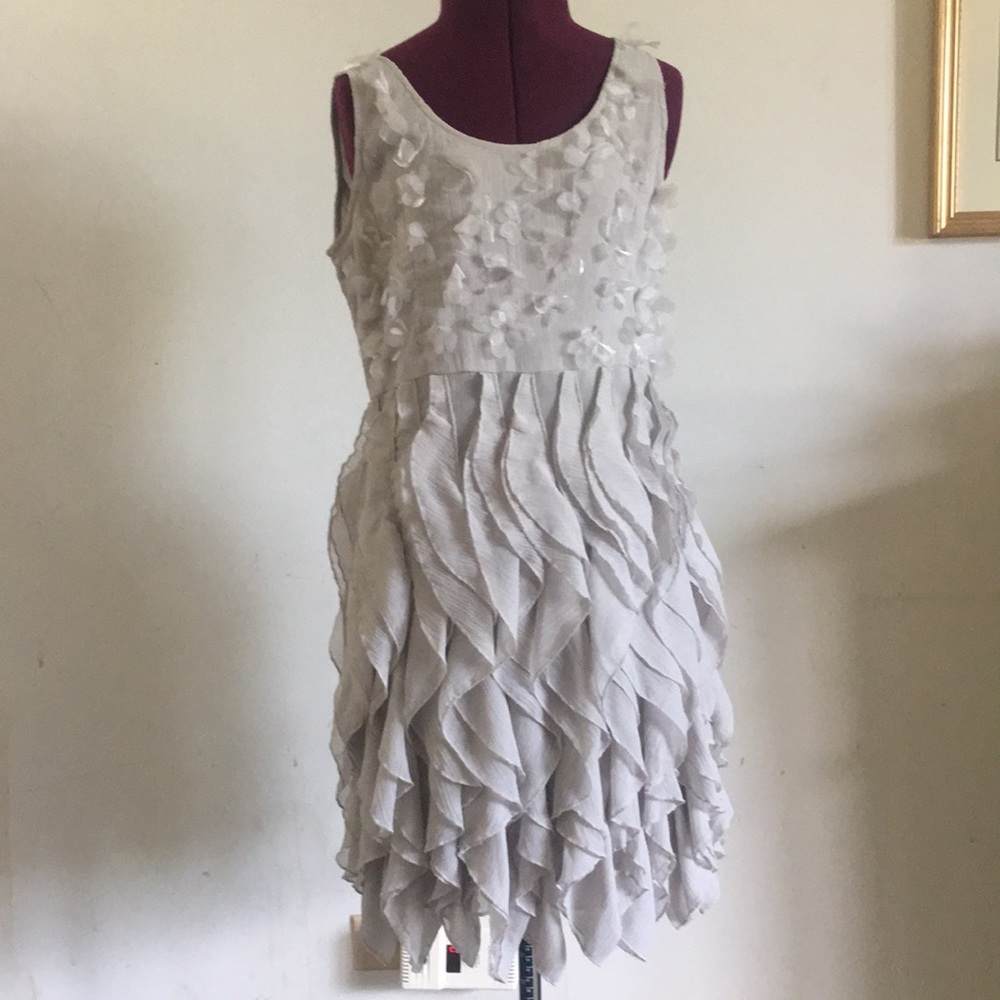 Sisley gray ruffle dress flower embellished bodice